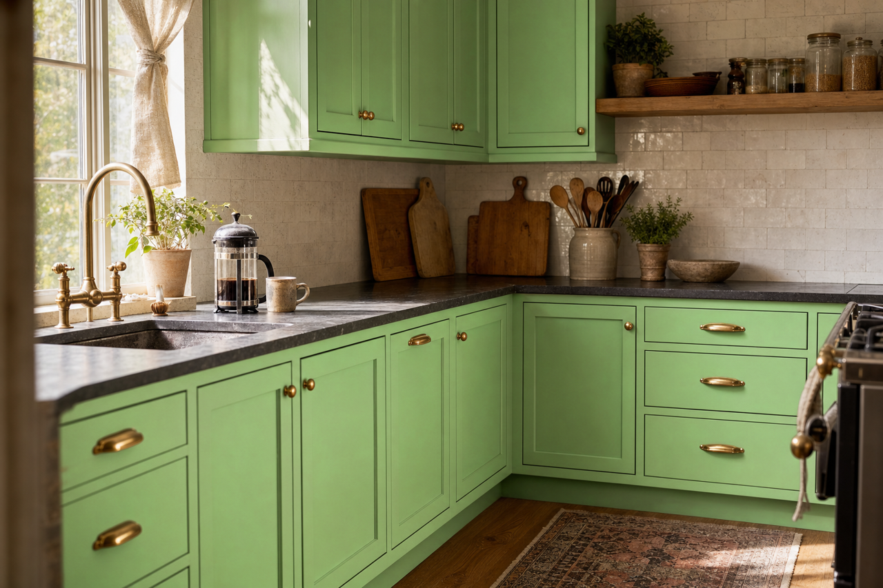 Spring by Benjamin Moore on cabinets