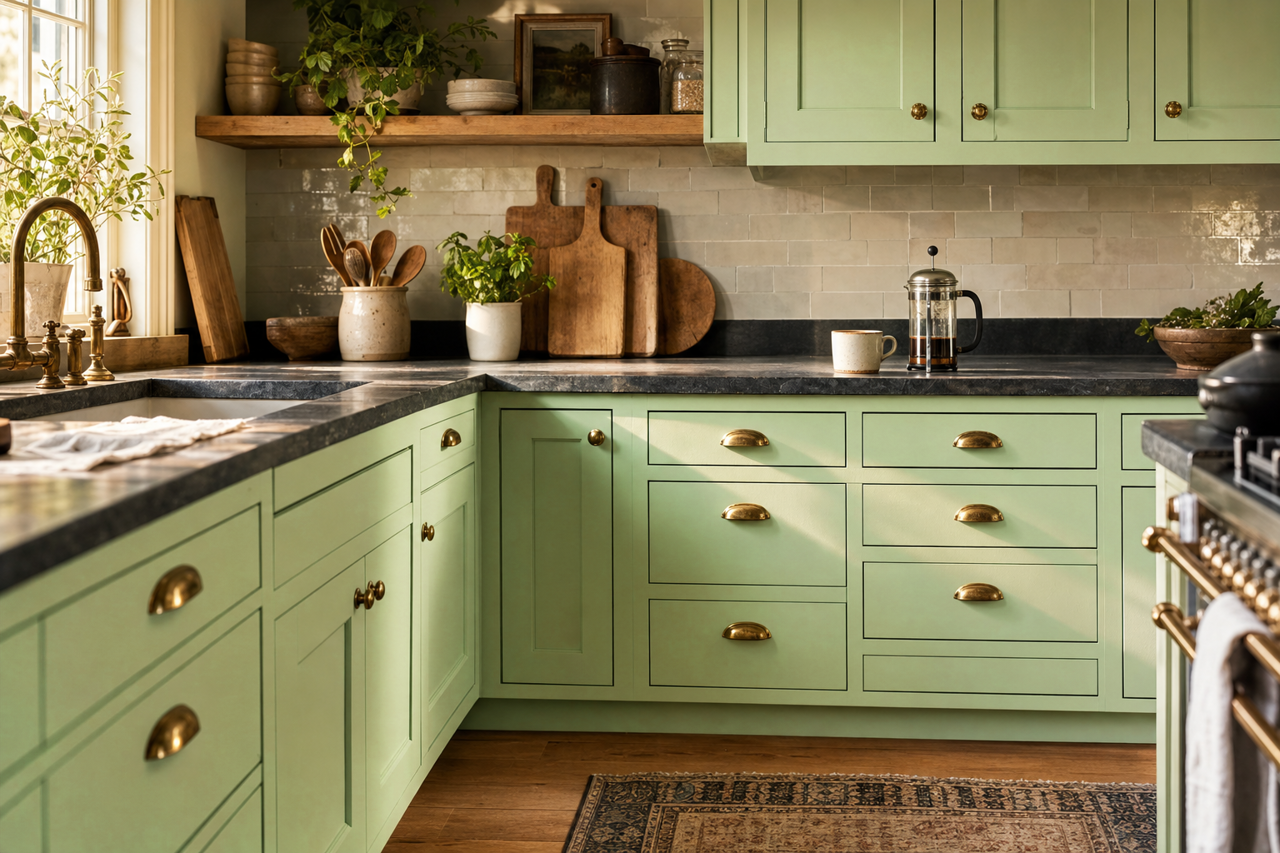 Shimmering by Benjamin Moore on cabinets