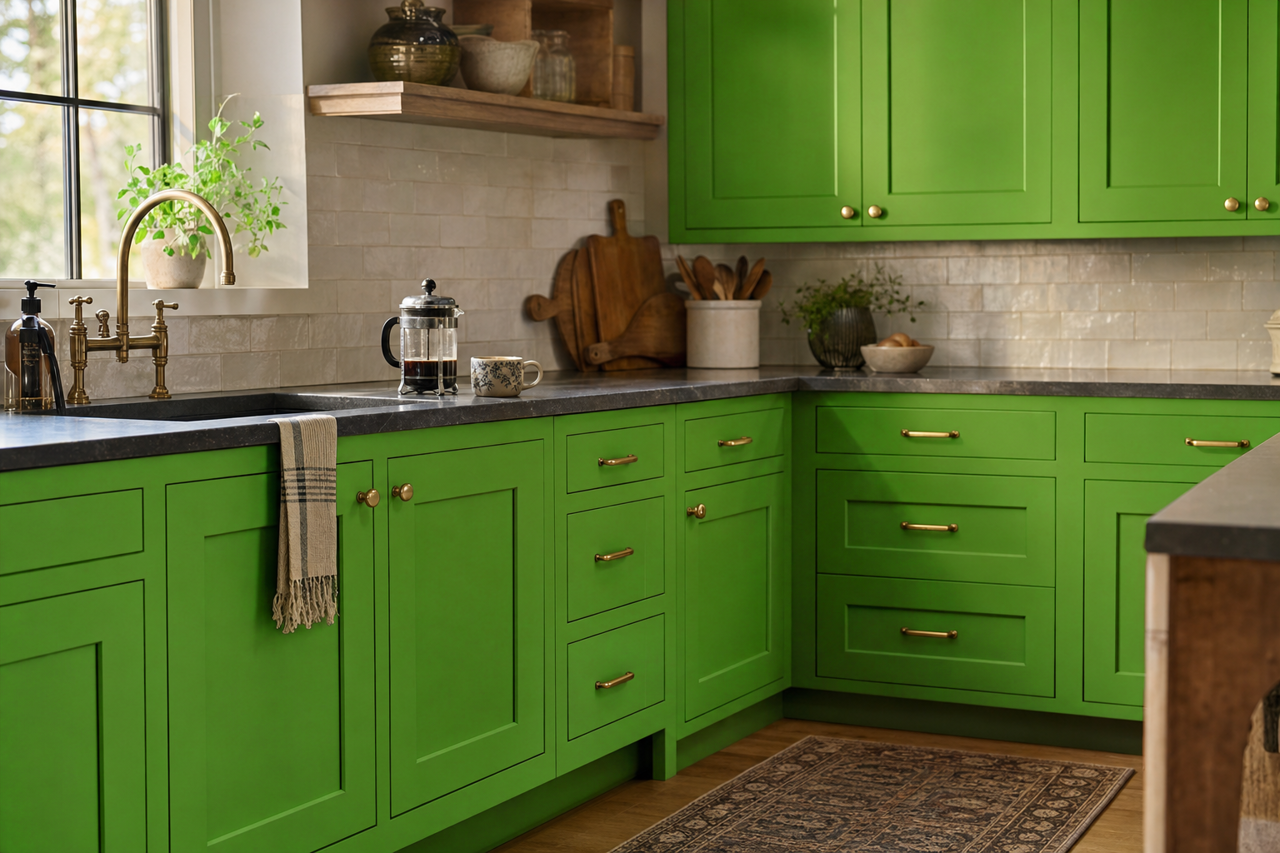 Neon by Benjamin Moore on cabinets