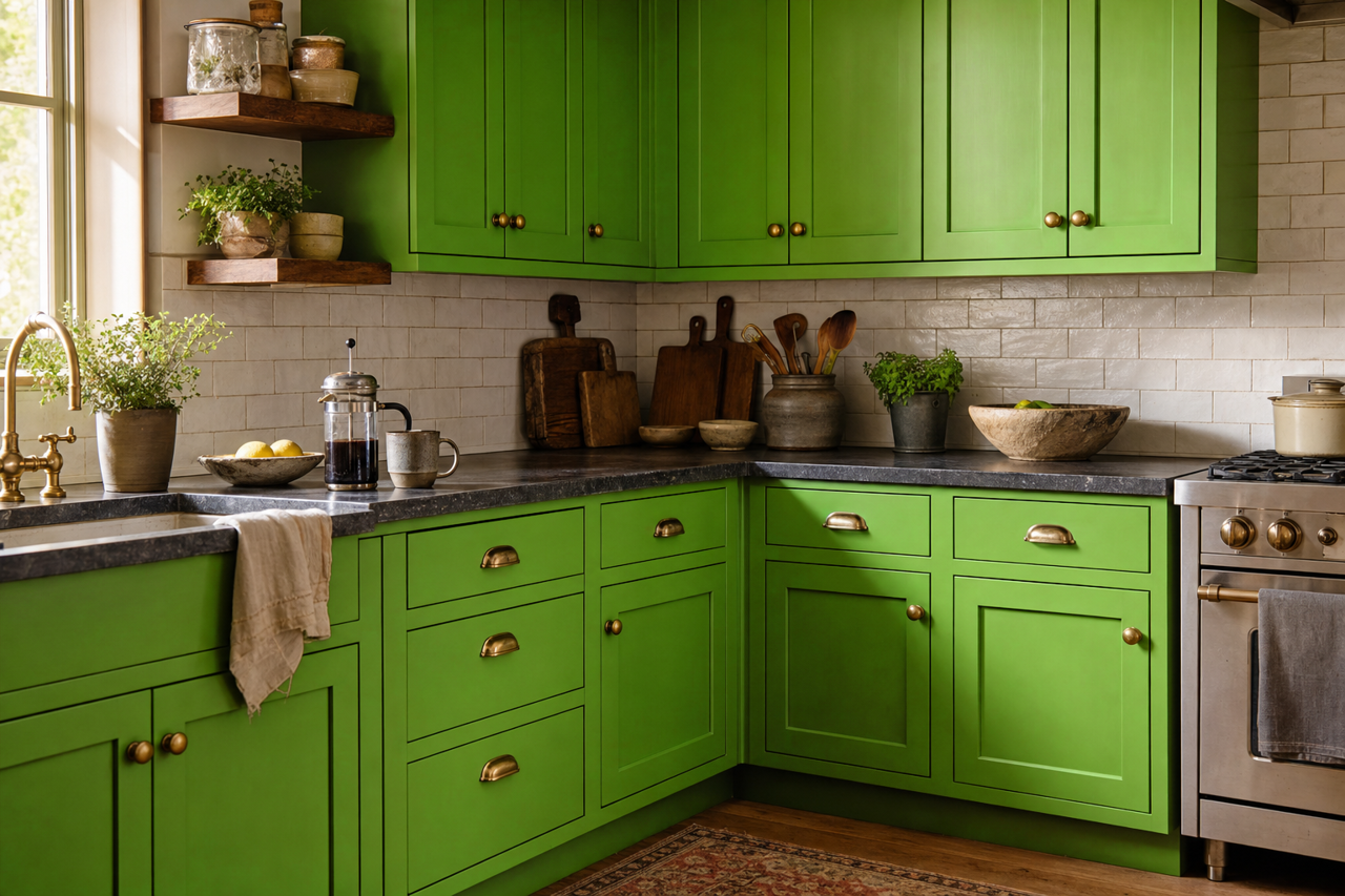 Paradise by Benjamin Moore on cabinets