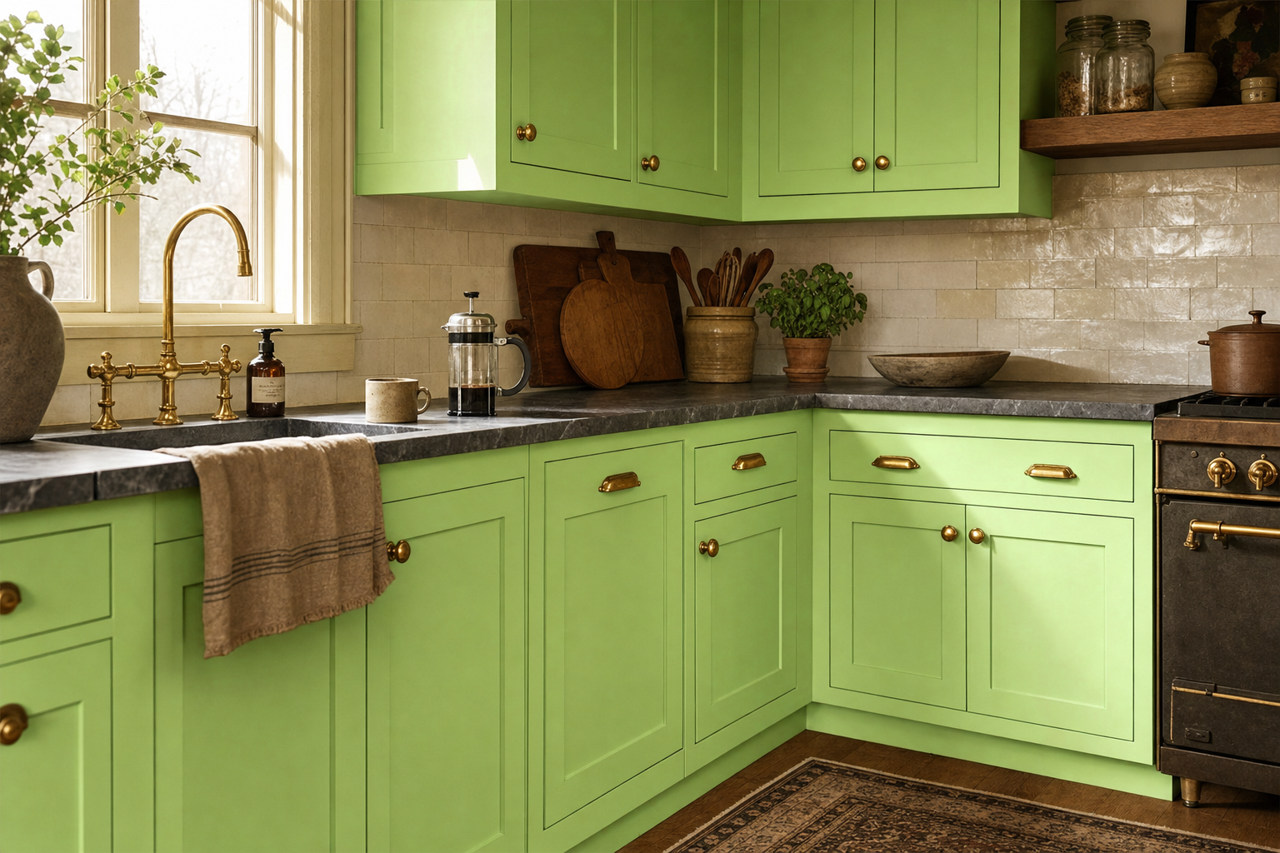 Spring by Benjamin Moore on cabinets