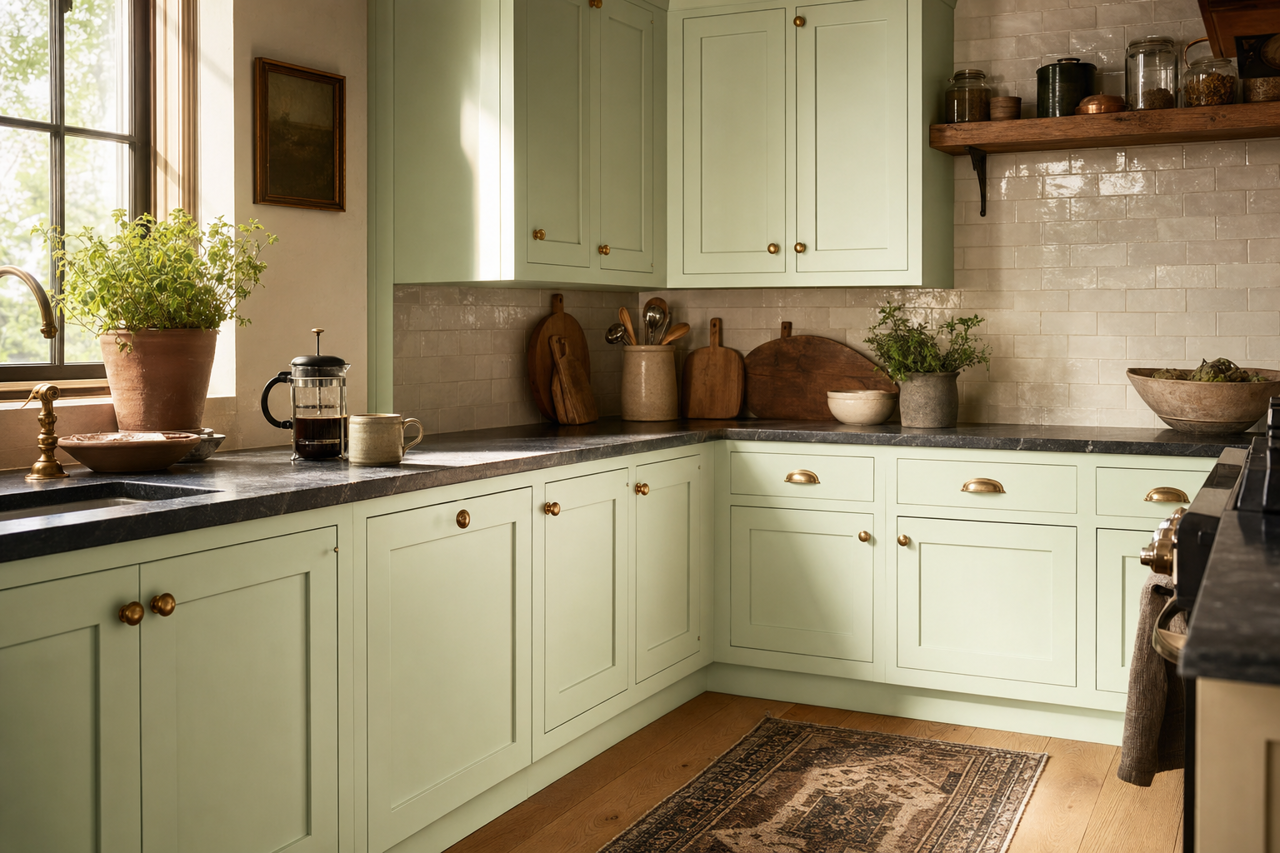 Lime by Benjamin Moore on cabinets