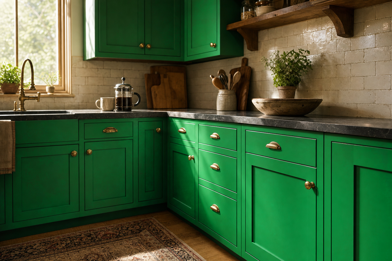Peppermint by Benjamin Moore on cabinets