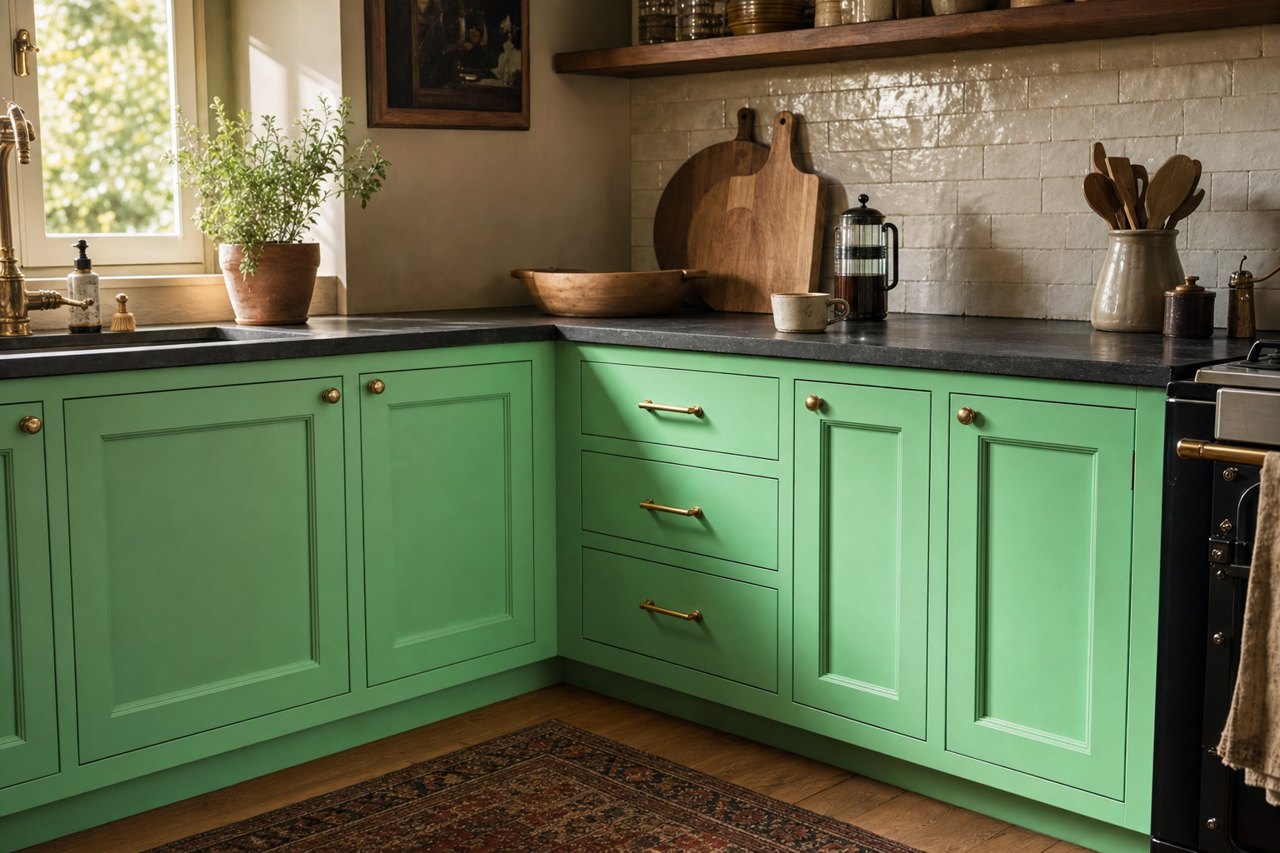 Lime by Benjamin Moore on cabinets