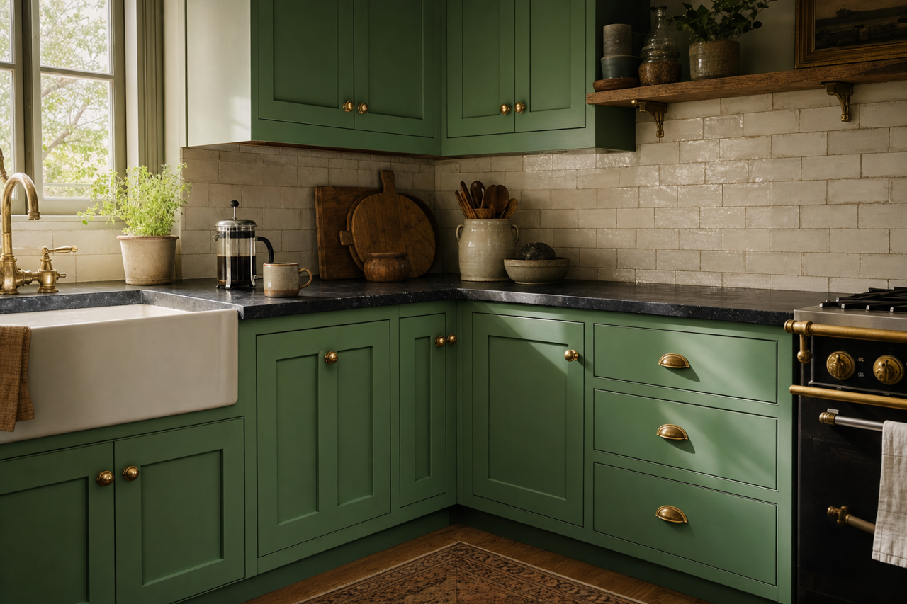 Grassy by Benjamin Moore on cabinets