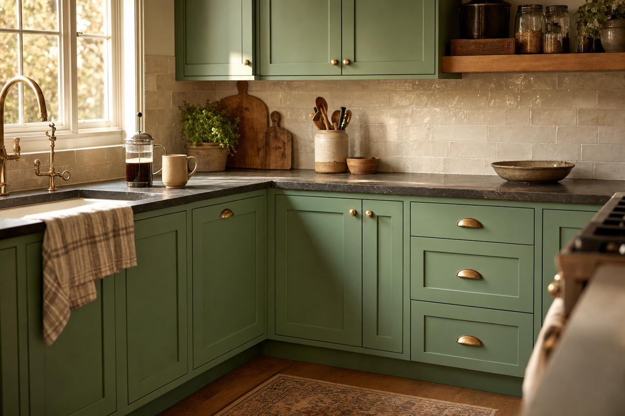 Cedar by Benjamin Moore on cabinets