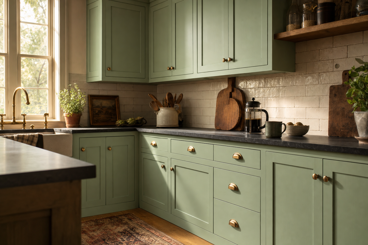 Spruce by Benjamin Moore on cabinets