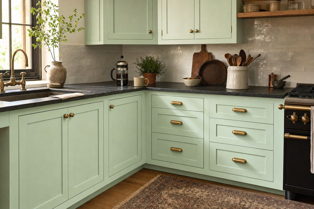 Leisure by Benjamin Moore on cabinets
