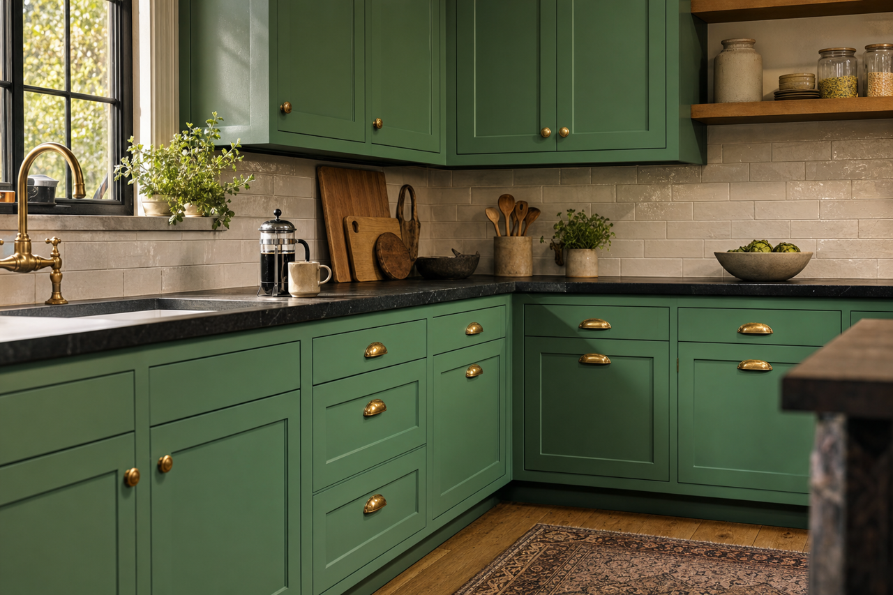 Green by Benjamin Moore on cabinets