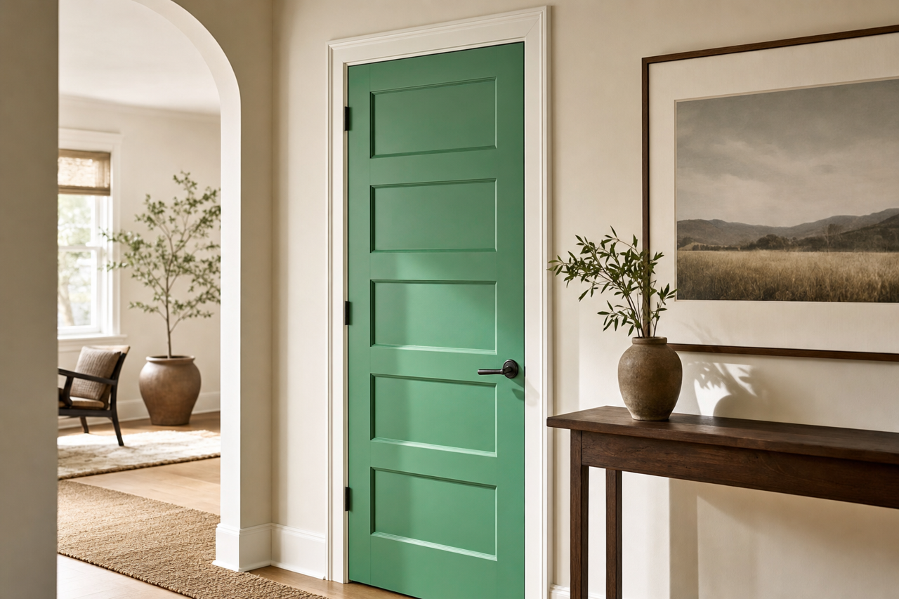 Green by Benjamin Moore on interior-doors
