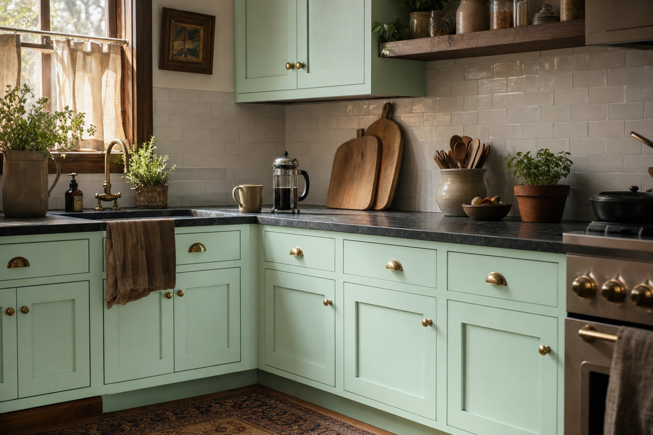 Surf by Benjamin Moore on cabinets