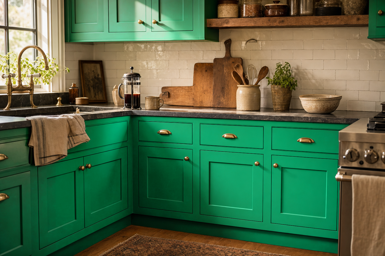 Kelly by Benjamin Moore on cabinets