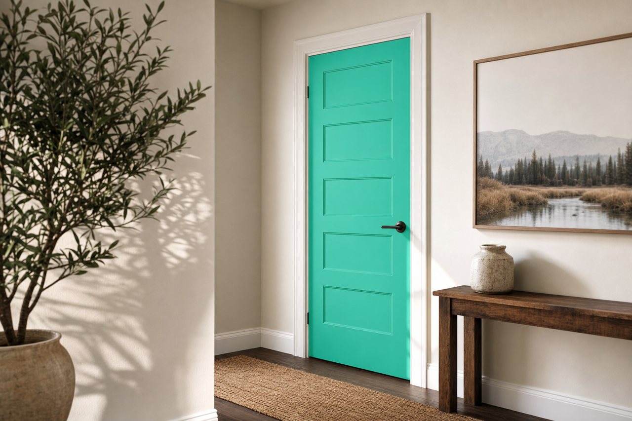 Teal by Benjamin Moore on interior-doors