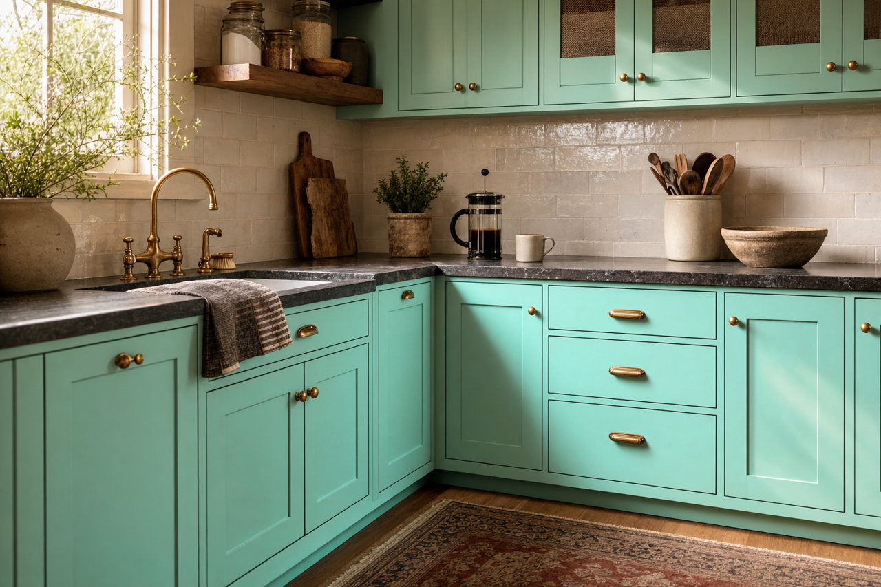Mermaid by Benjamin Moore on cabinets
