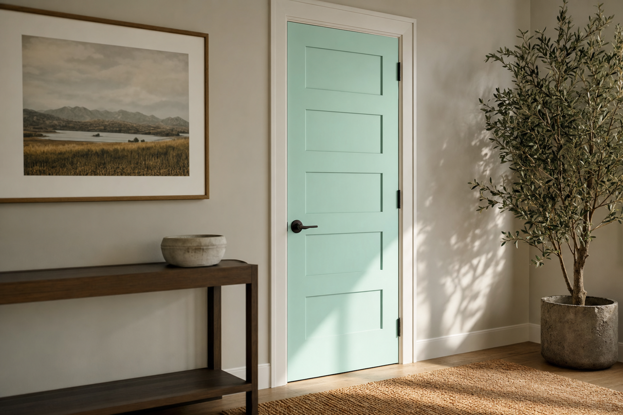 Seafoam by Benjamin Moore on interior-doors