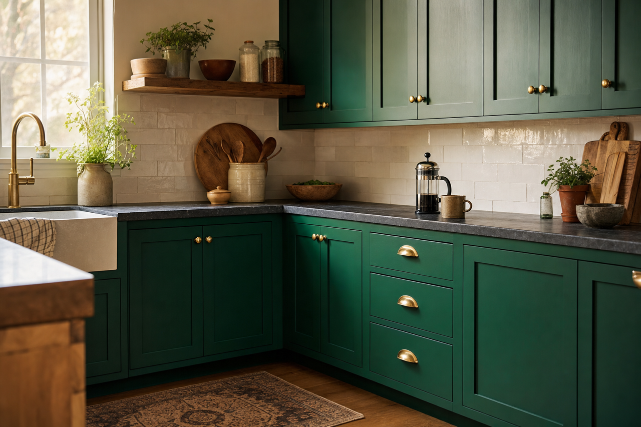 Rainforest by Benjamin Moore on cabinets