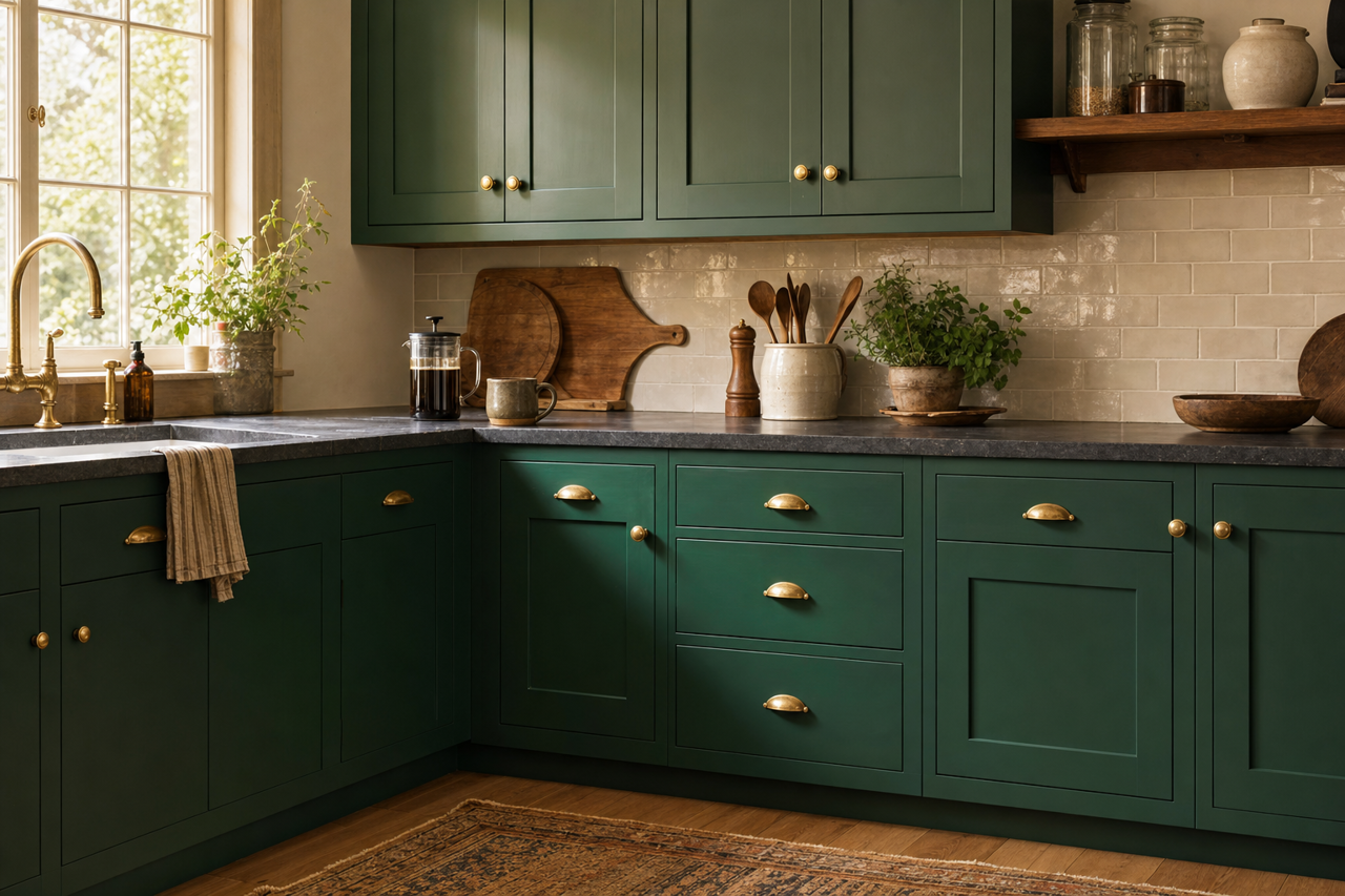 Green by Benjamin Moore on cabinets