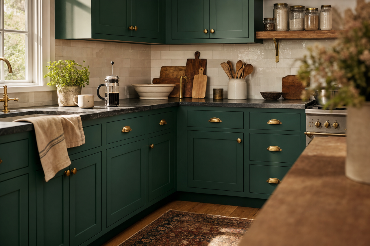 Fiddlehead by Benjamin Moore on cabinets