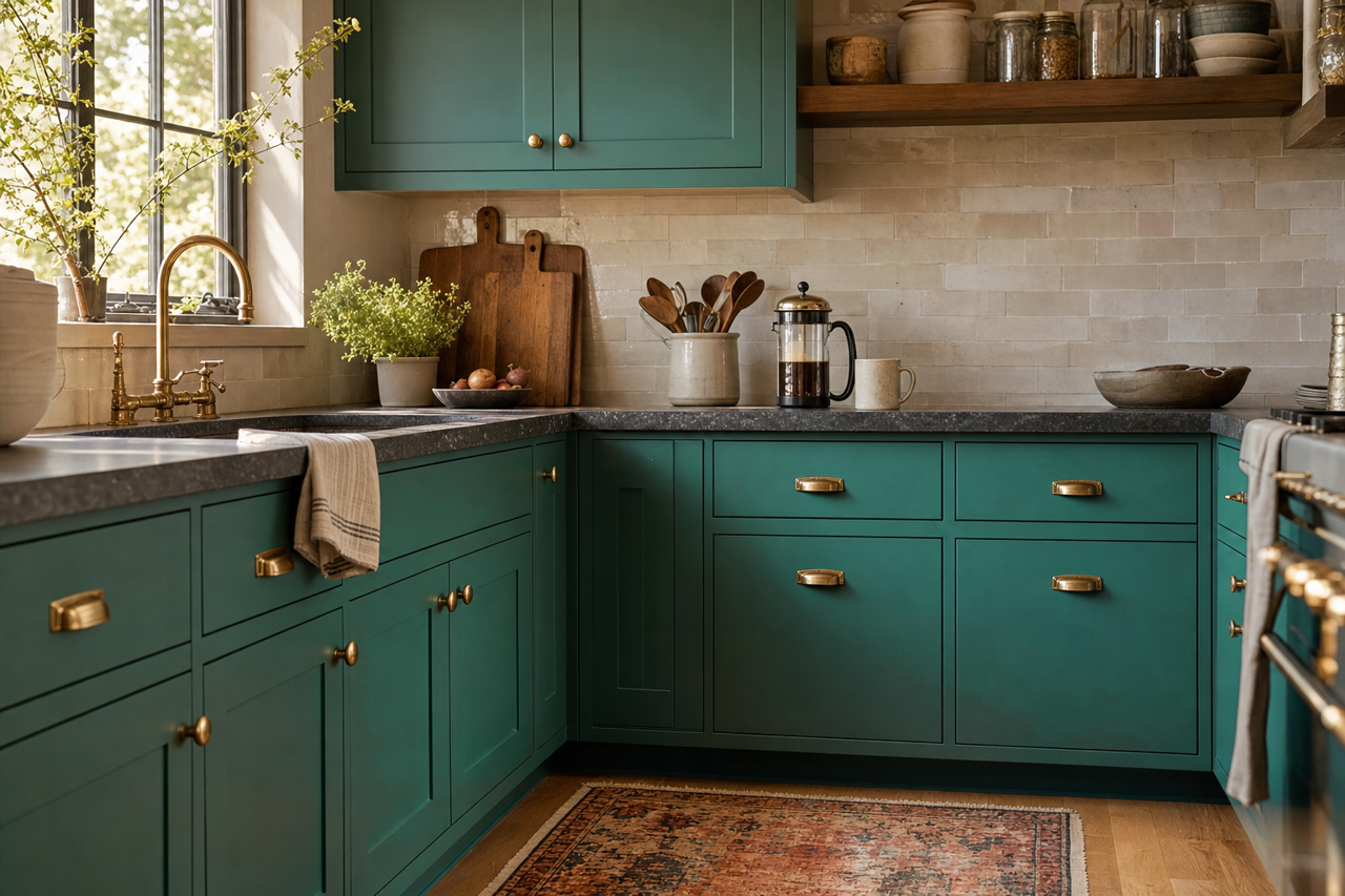 Green by Benjamin Moore on cabinets