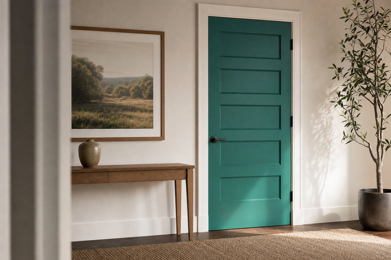 Green by Benjamin Moore on interior-doors