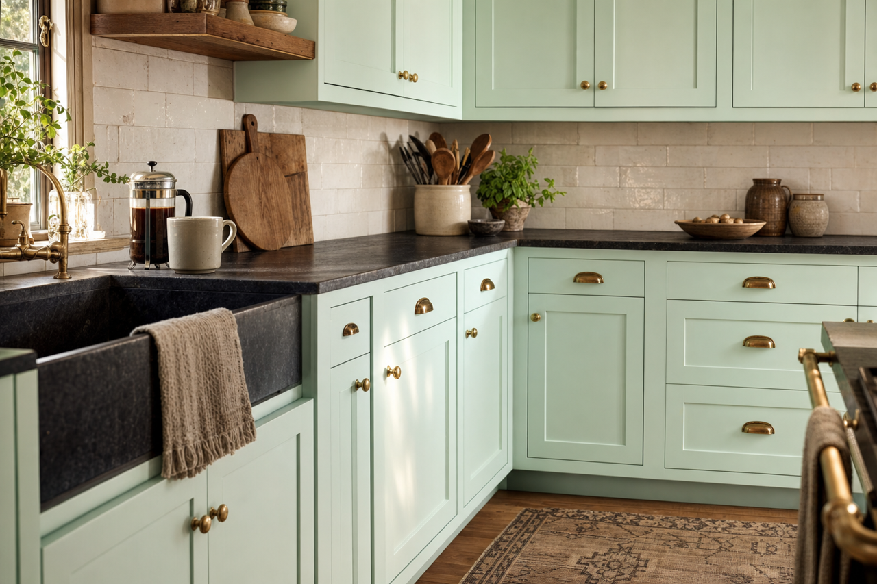 Frosty by Benjamin Moore on cabinets