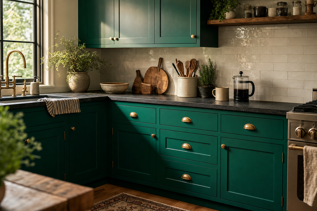 Green by Benjamin Moore on cabinets