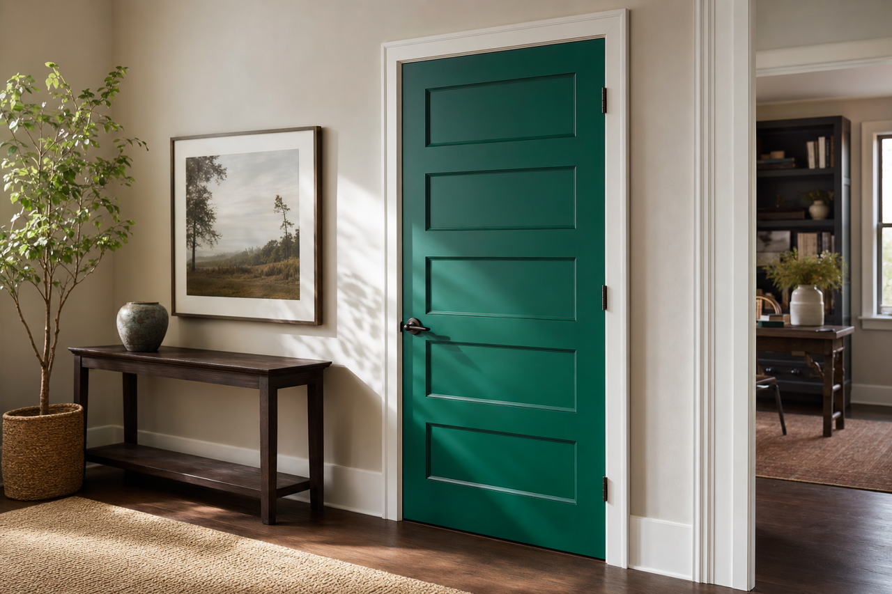 Green by Benjamin Moore on interior-doors