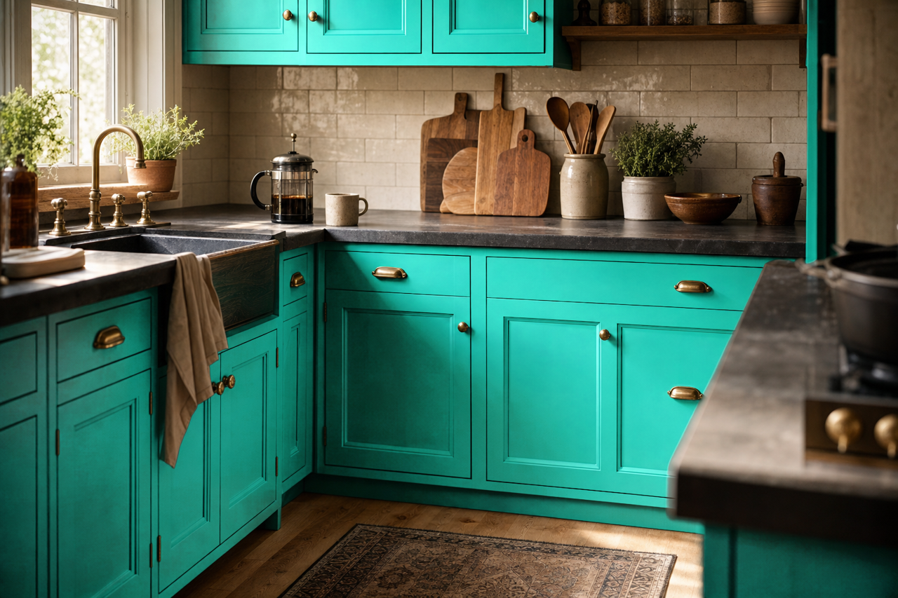 Amelia by Benjamin Moore on cabinets