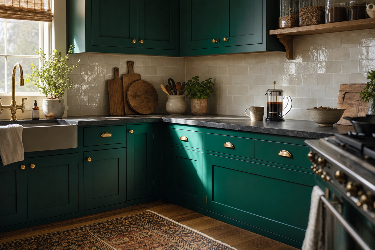 Green by Benjamin Moore on cabinets