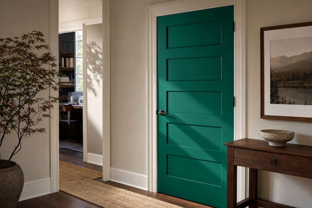 Green by Benjamin Moore on interior-doors