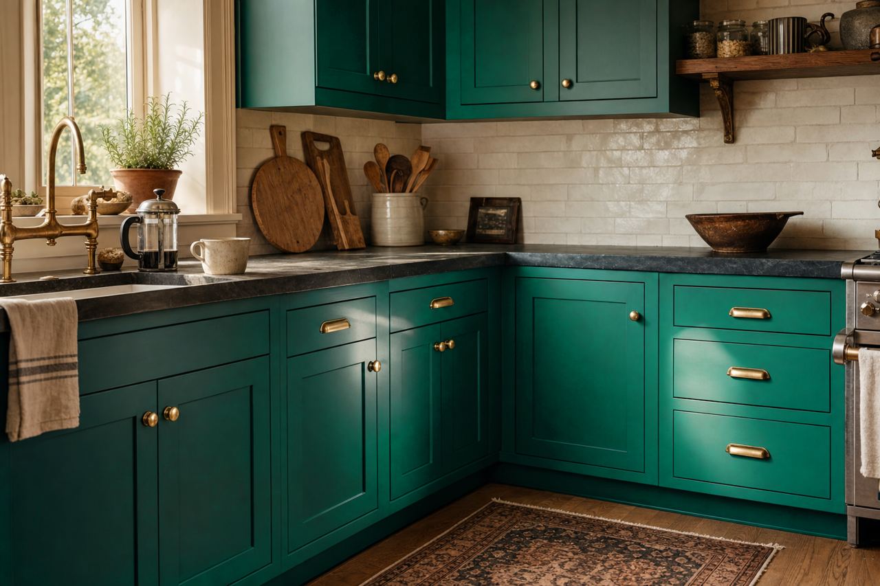 Lawn by Benjamin Moore on cabinets