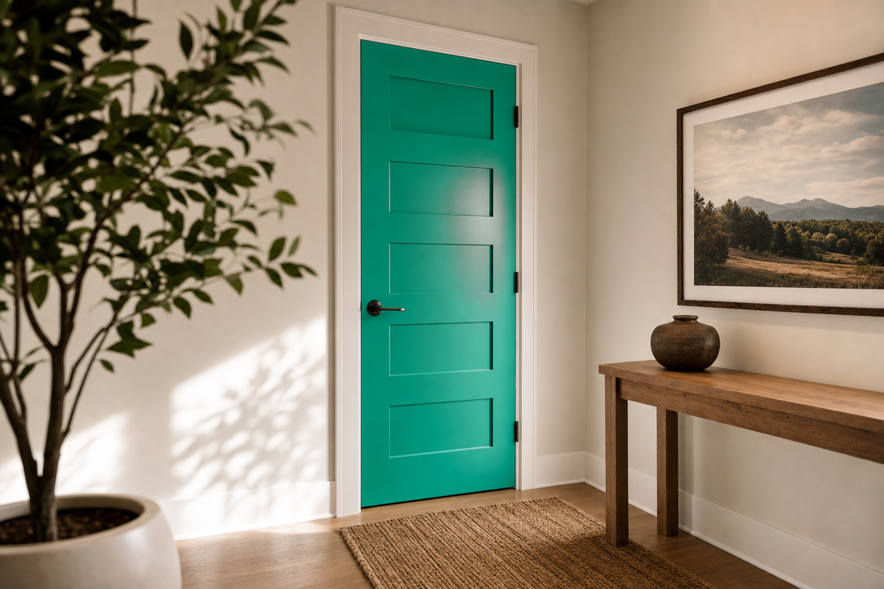 Green by Benjamin Moore on interior-doors