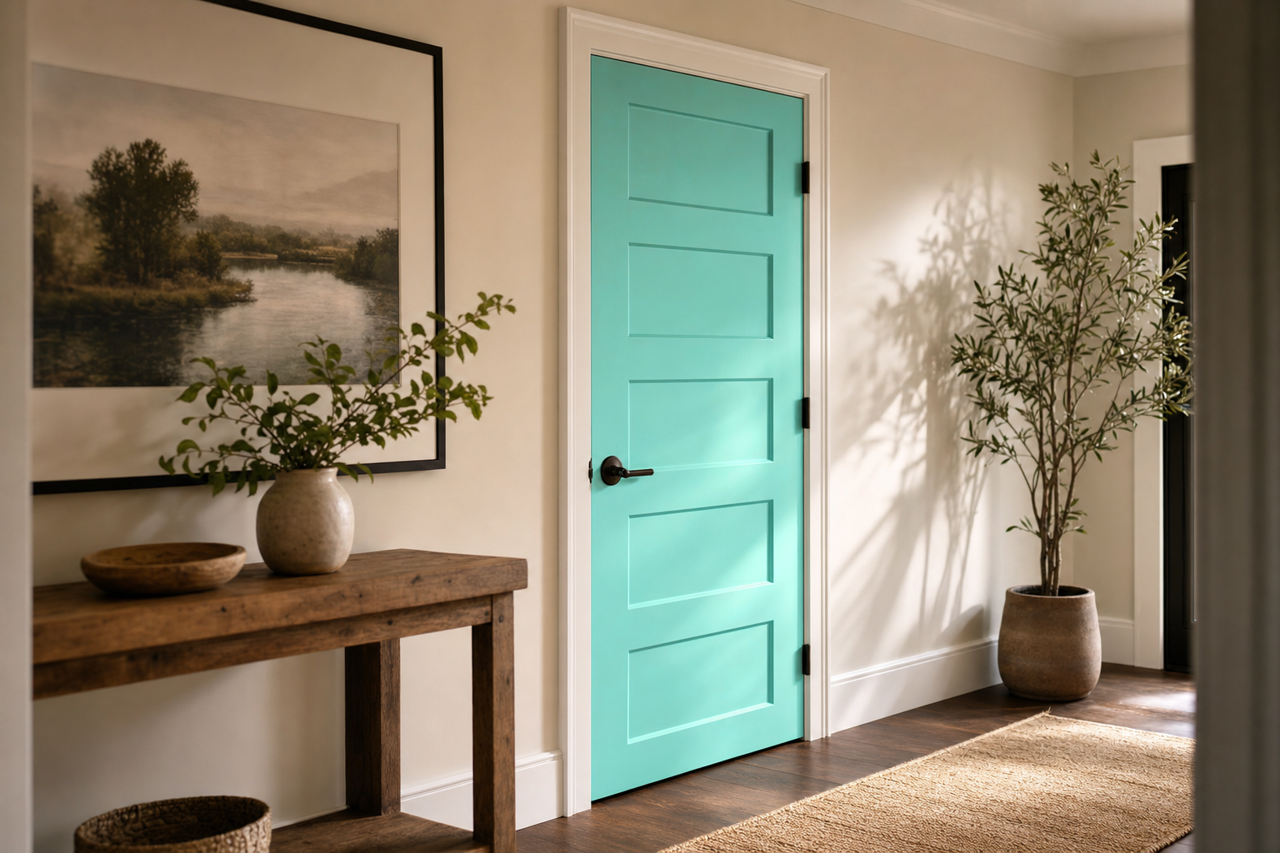 Green by Benjamin Moore on interior-doors