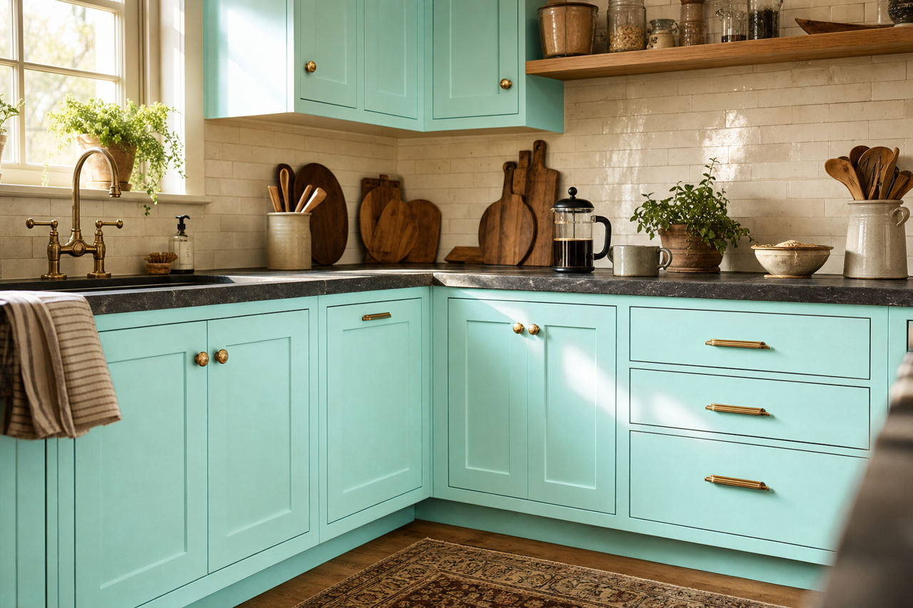 Winter by Benjamin Moore on cabinets