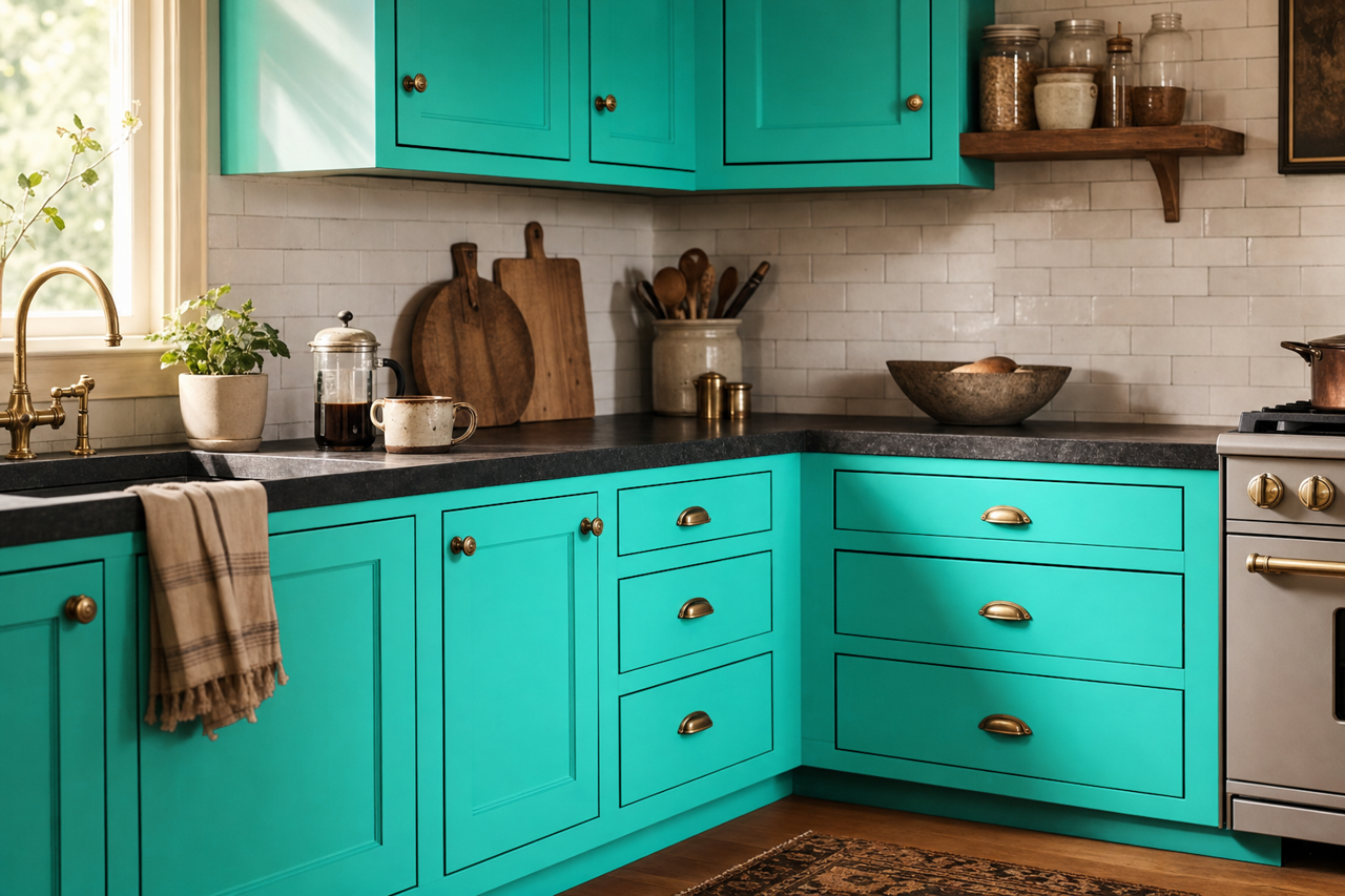 Green by Benjamin Moore on cabinets