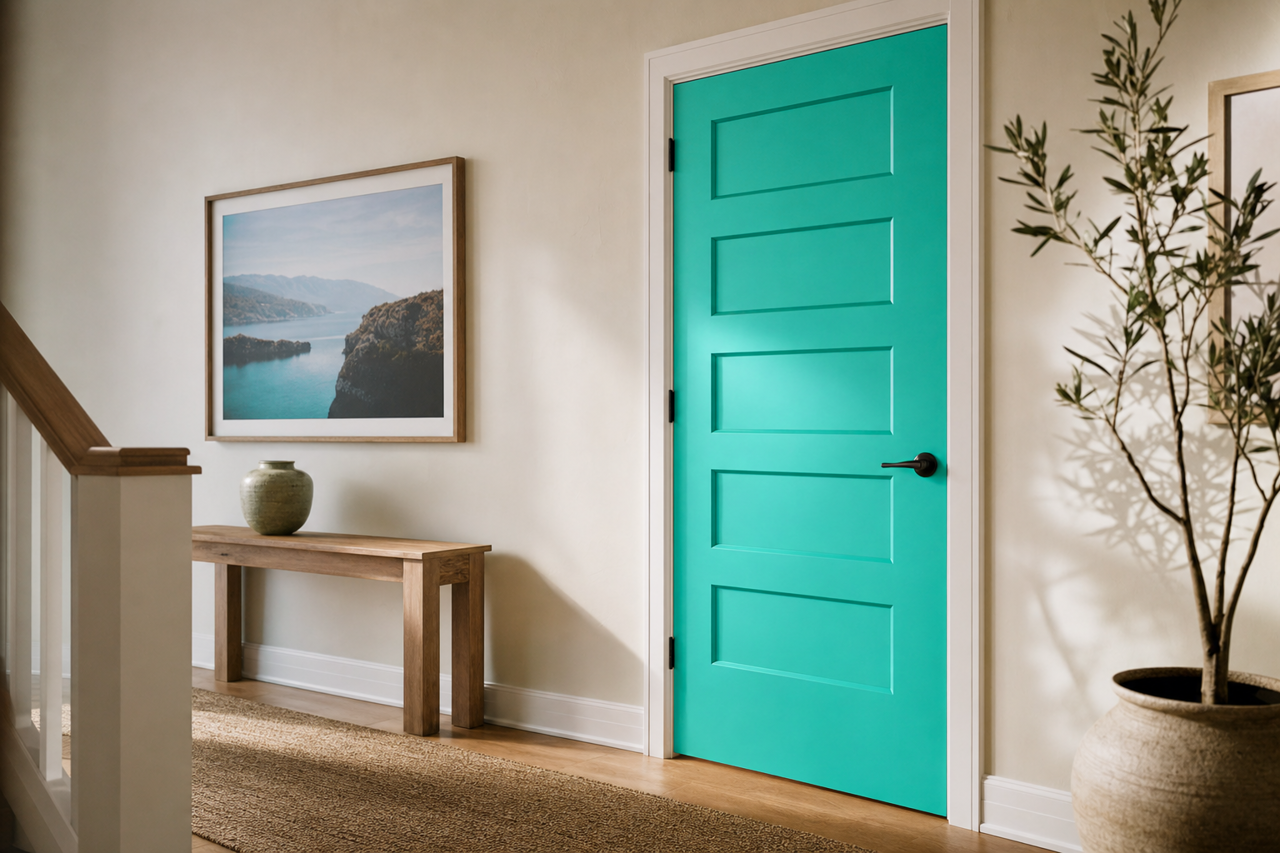 Green by Benjamin Moore on interior-doors
