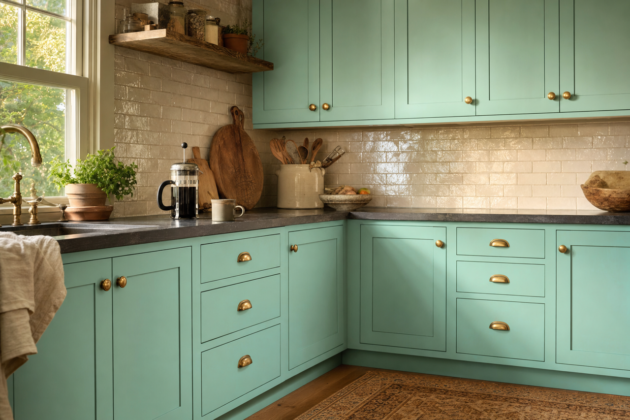 Shore by Benjamin Moore on cabinets