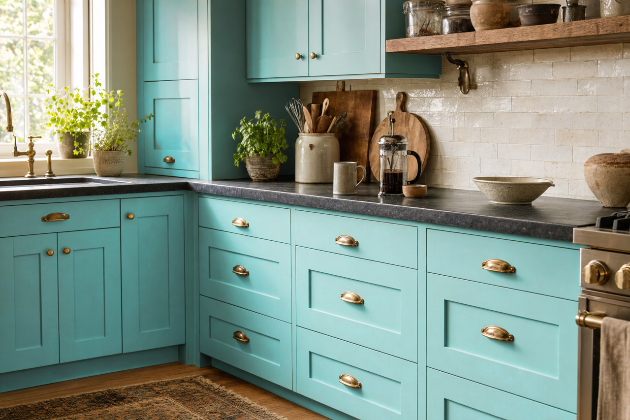 Tropicana by Benjamin Moore on cabinets