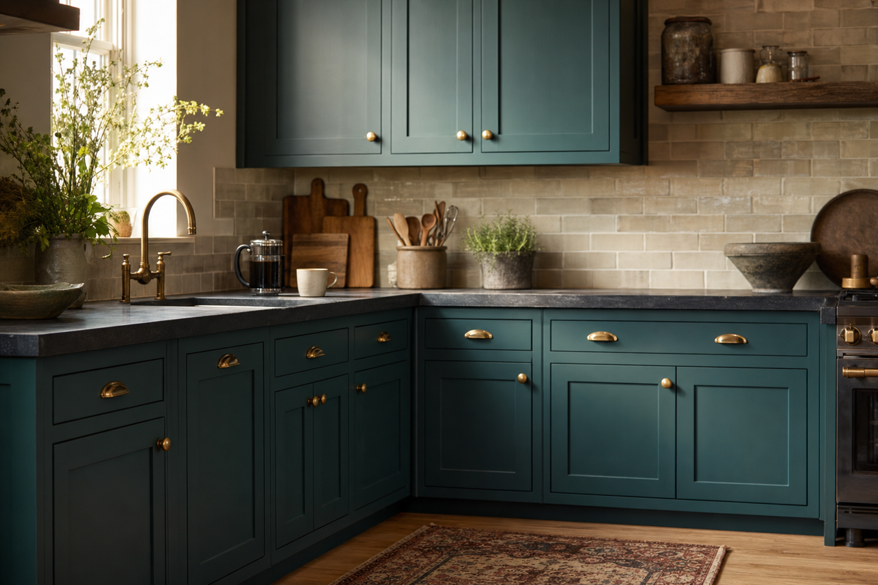 Oasis by Benjamin Moore on cabinets