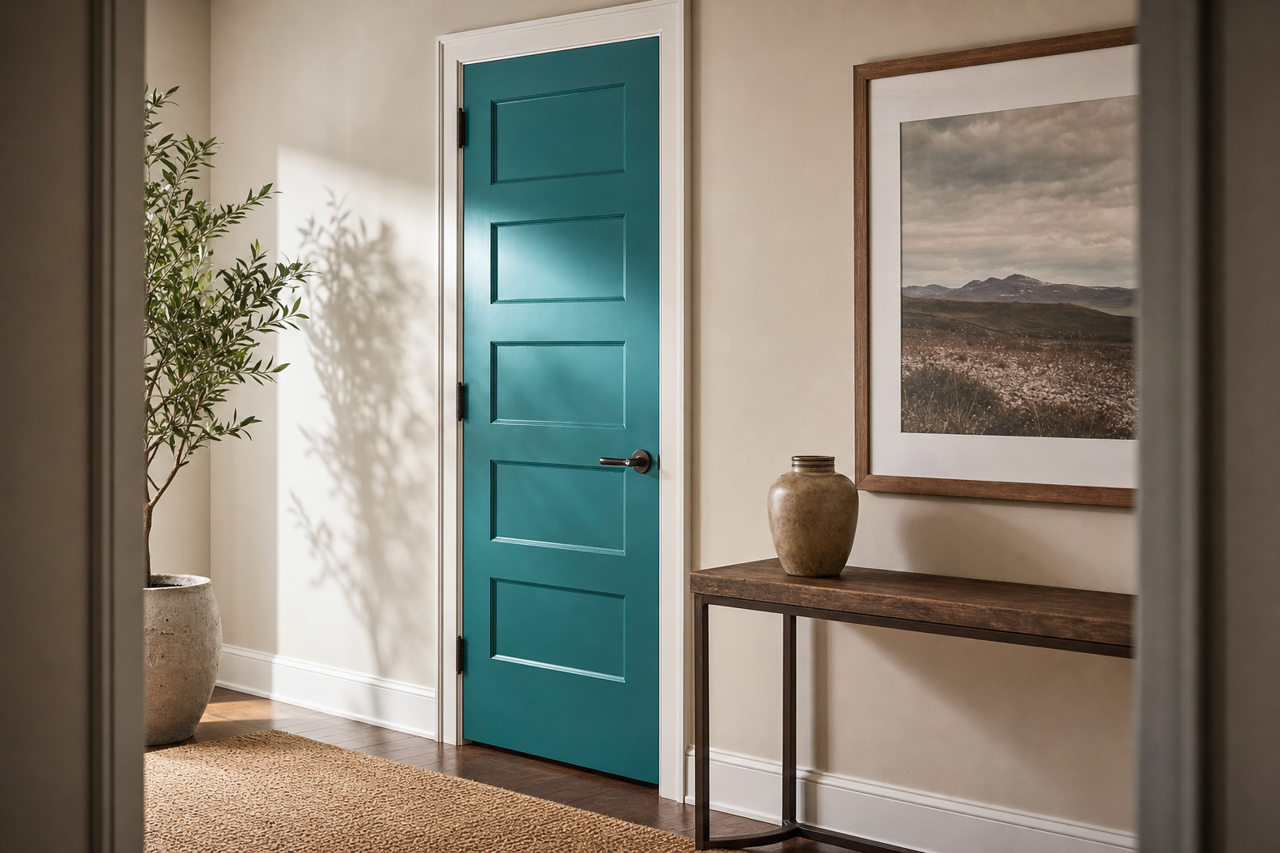 Teal by Benjamin Moore on interior-doors