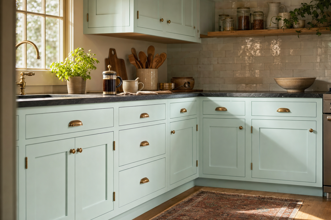 Icing by Benjamin Moore on cabinets