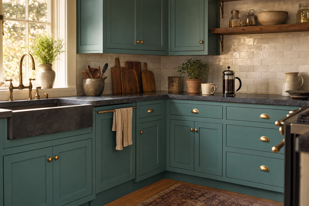 Newport by Benjamin Moore on cabinets