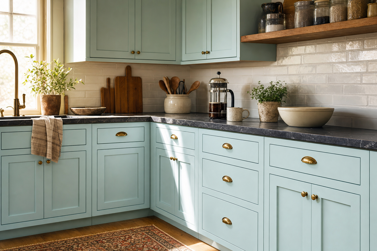 Arctic by Benjamin Moore on cabinets