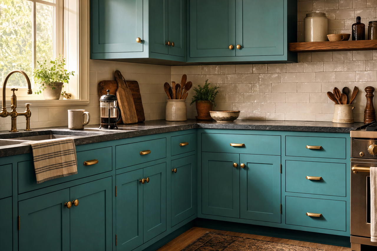 Blue by Benjamin Moore on cabinets
