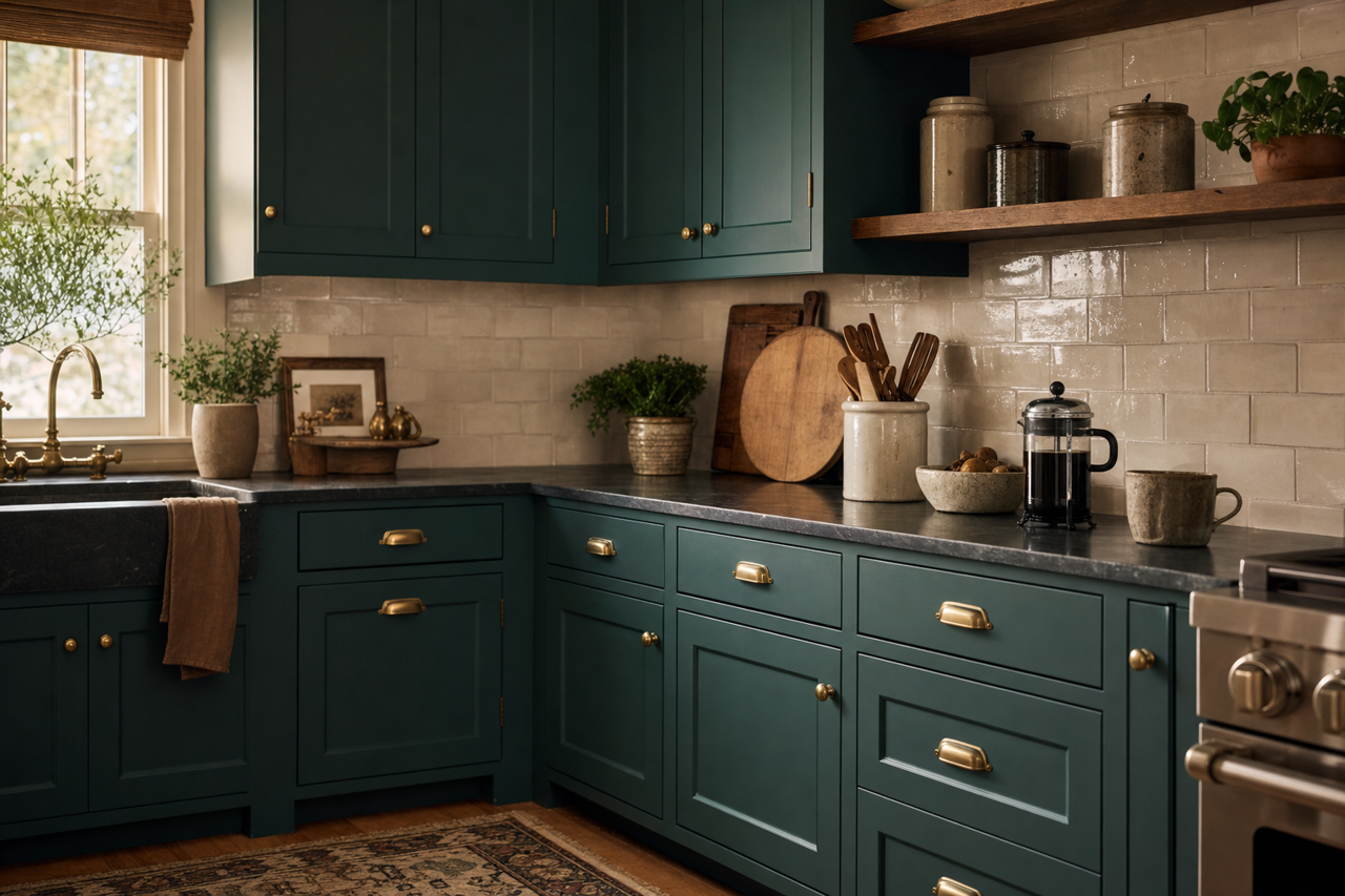 Mallard by Benjamin Moore on cabinets