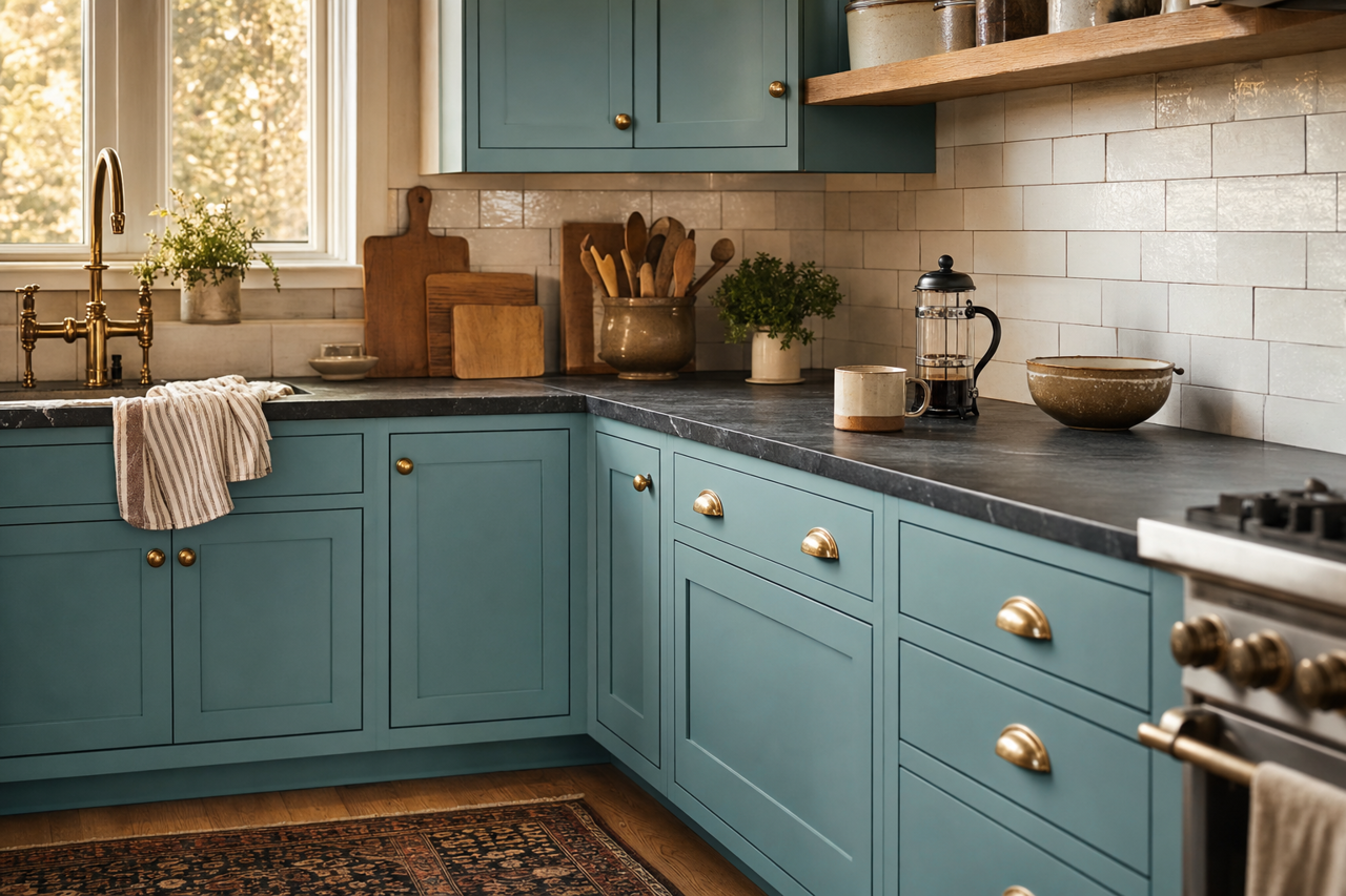Blue by Benjamin Moore on cabinets