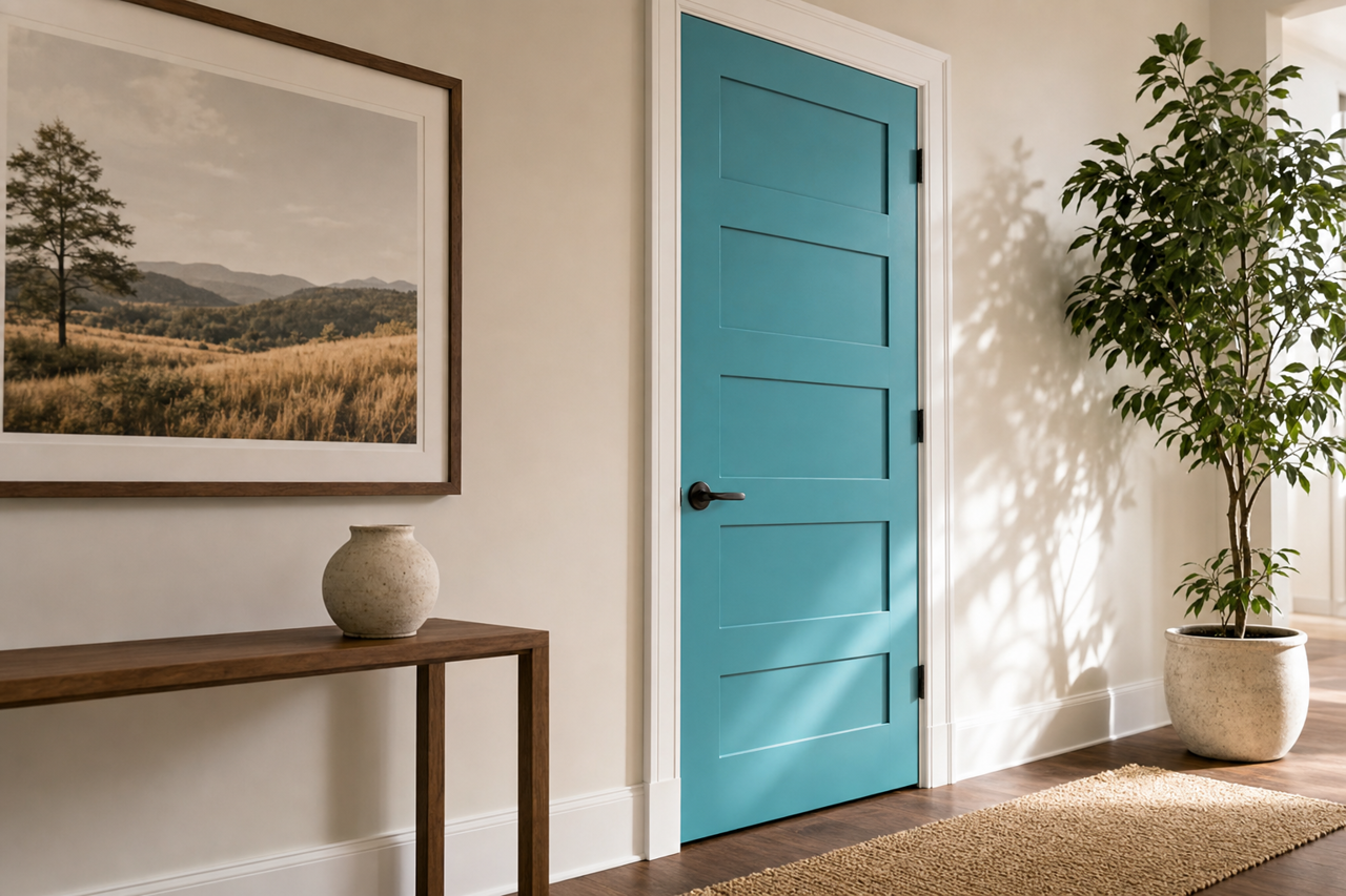 Blue by Benjamin Moore on interior-doors
