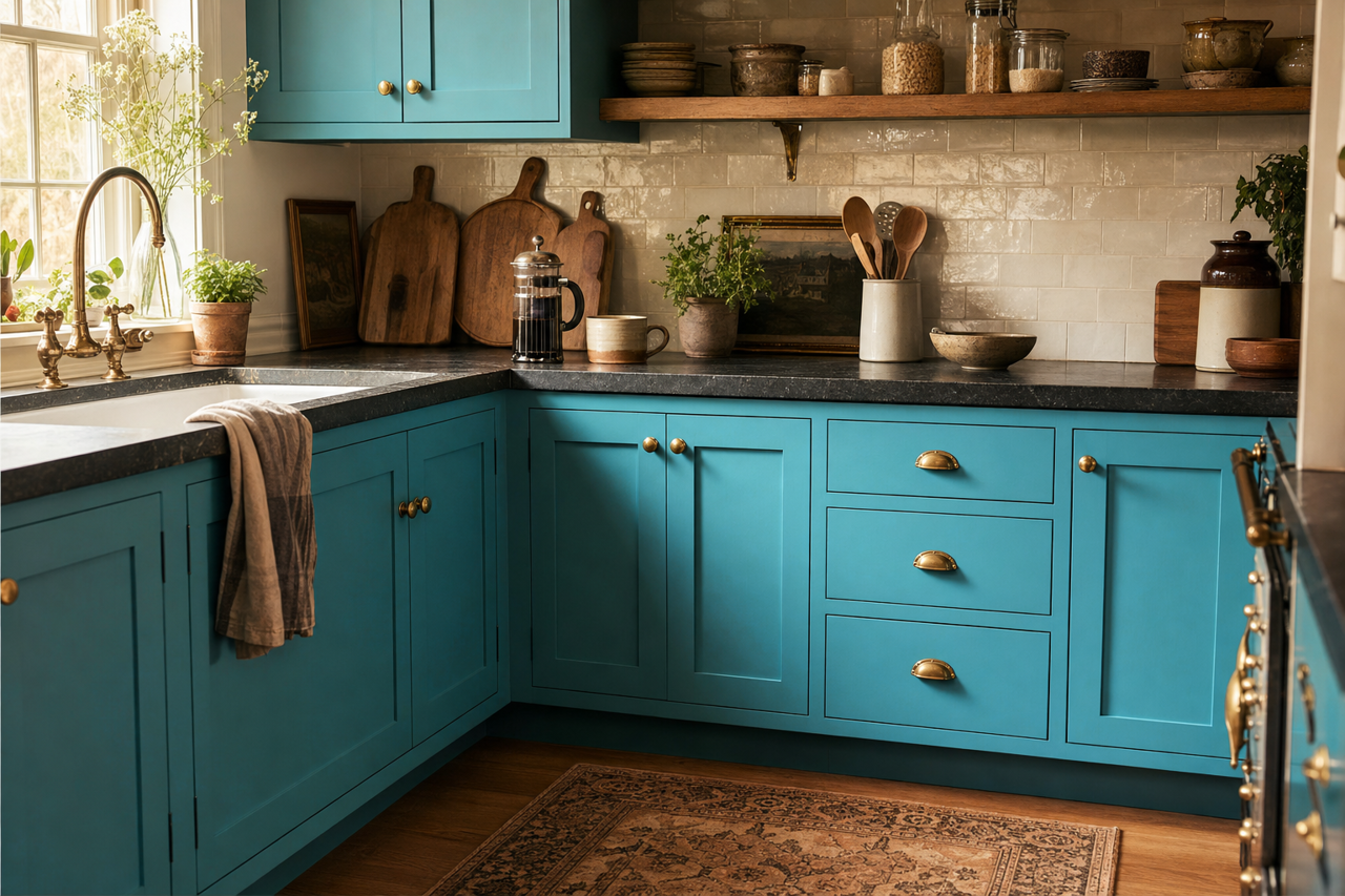Blue by Benjamin Moore on cabinets