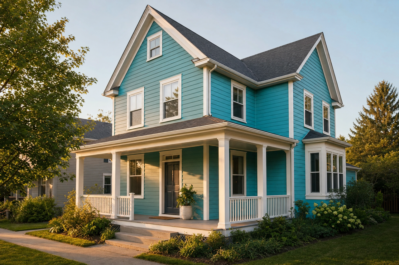 Blue by Benjamin Moore on exterior