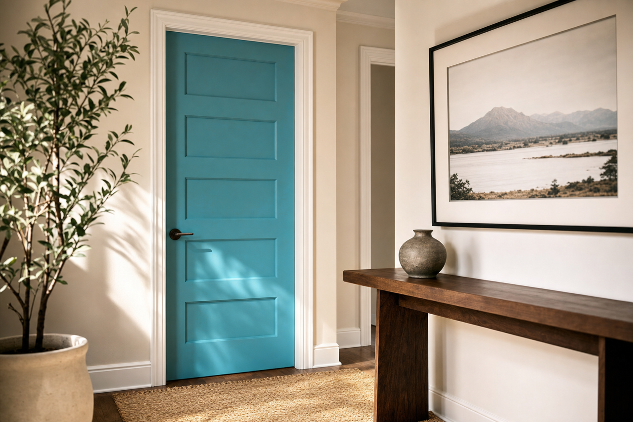 Blue by Benjamin Moore on interior-doors